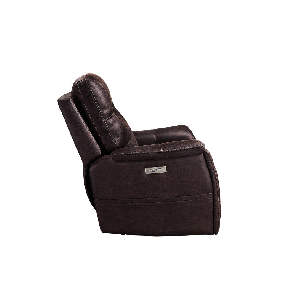 Triple-Power Recliner - Power Headrest, Power Footrest, Power Lumbar - Lighted Cupholders - Transitional Design, Brown Leatherette