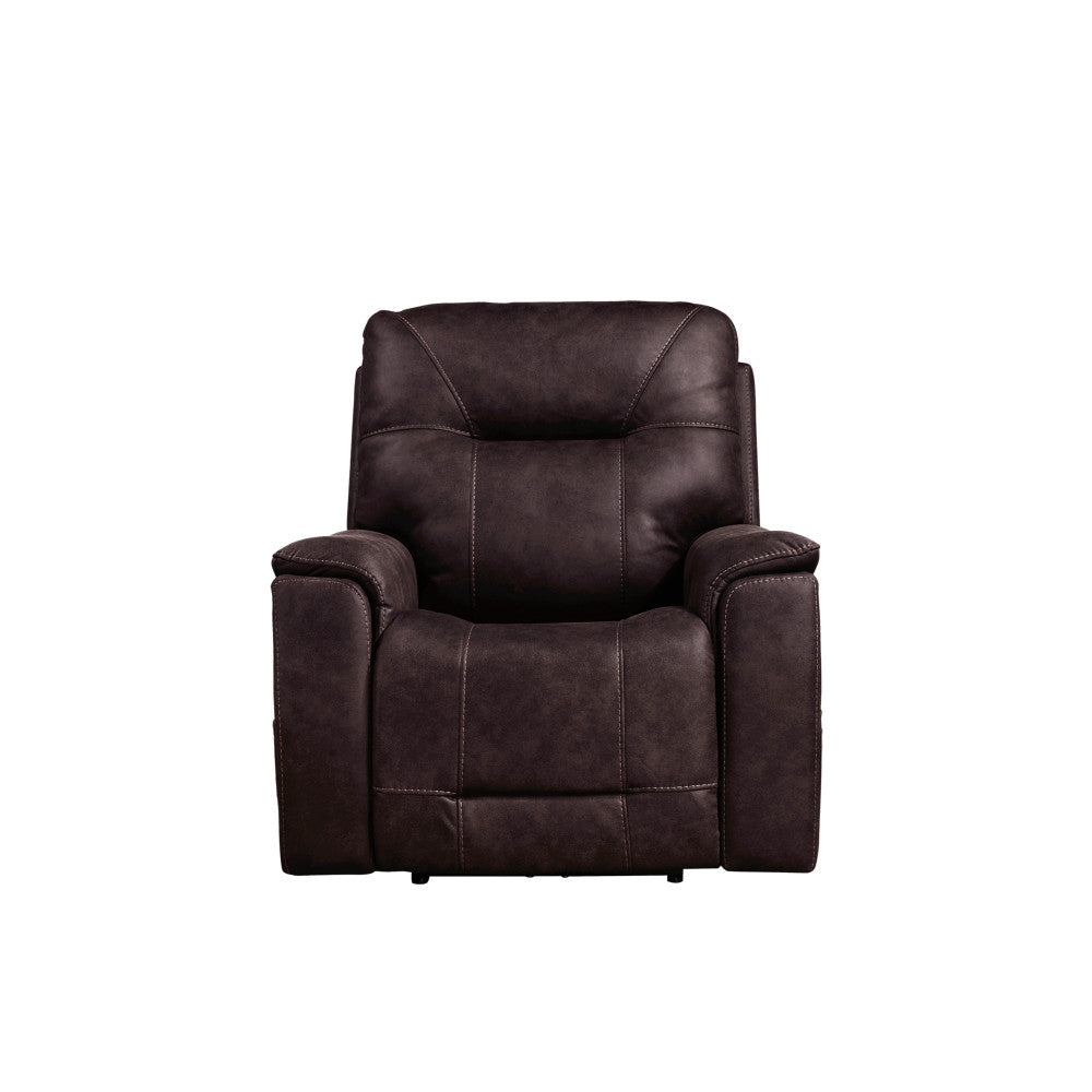 Triple-Power Recliner - Power Headrest, Power Footrest, Power Lumbar - Lighted Cupholders - Transitional Design, Brown Leatherette