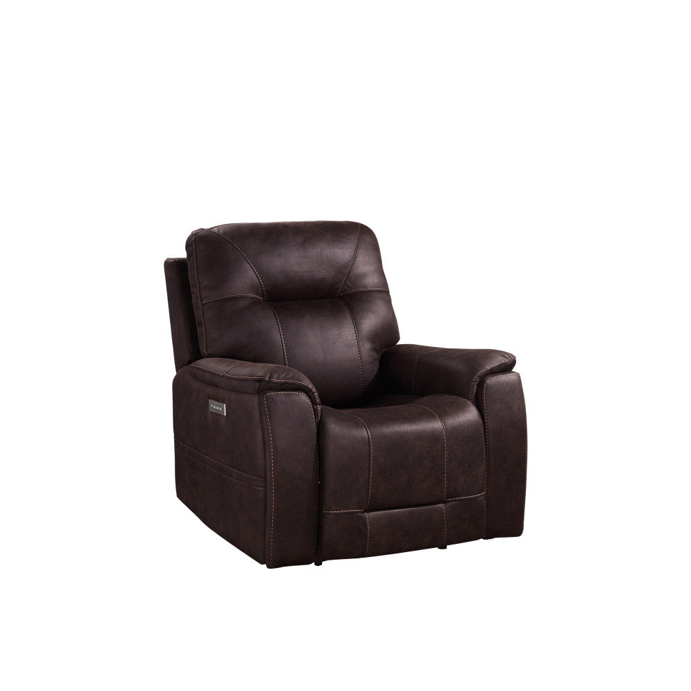 Triple-Power Recliner - Power Headrest, Power Footrest, Power Lumbar - Lighted Cupholders - Transitional Design, Brown Leatherette