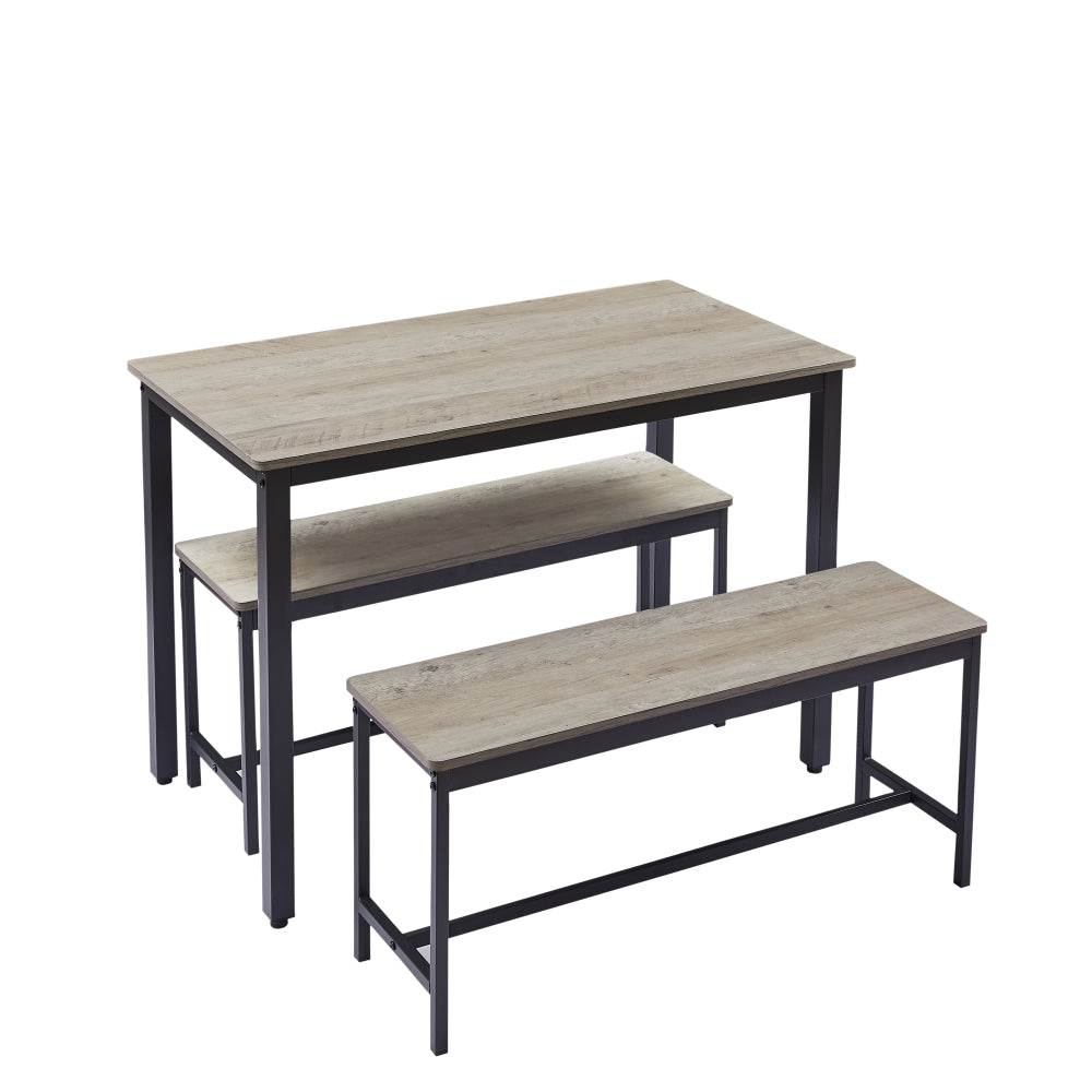 Dining Table Set, Bar Table with 2 Dining Benches, Kitchen Table Counter with Chairs, Industrial for Kitchen Breakfast Table, Living Room, Party Room, Grey and Black,43.3″L x 23.6″W x 29.9″H
