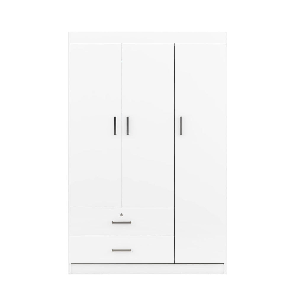 3-Door Wardrobe with 2 Drawers, White