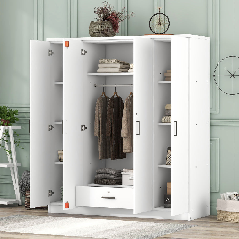 3-Door Wardrobe with 2 Drawers, White