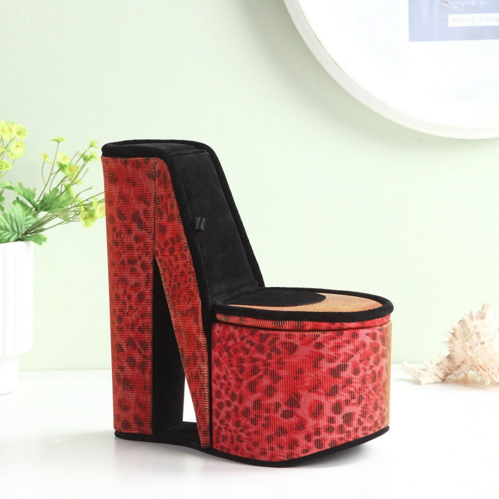 9" Tall Display Jewelry Box with Hidden Storage, High Heel Shoe Design, Turquoise Velvet