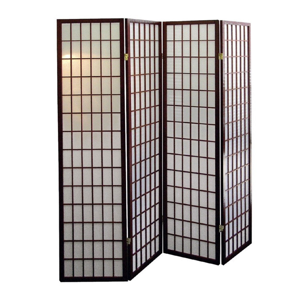 70" Tall 4-Panel Screen / Room Divider, Japanese Style with Black finish