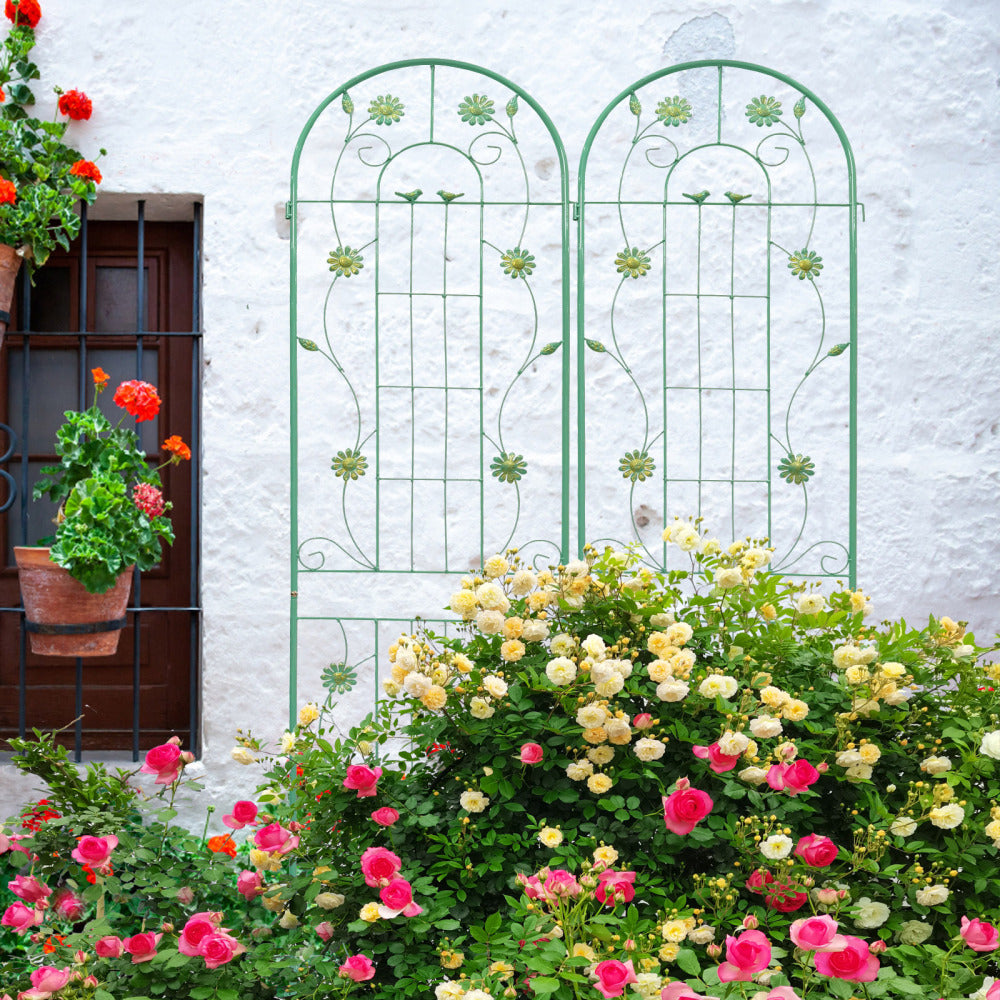 2 Pack Metal Garden Trellis 86.7" x 19.7" Rustproof Trellis for Climbing Plants Outdoor Flower Support Cream White