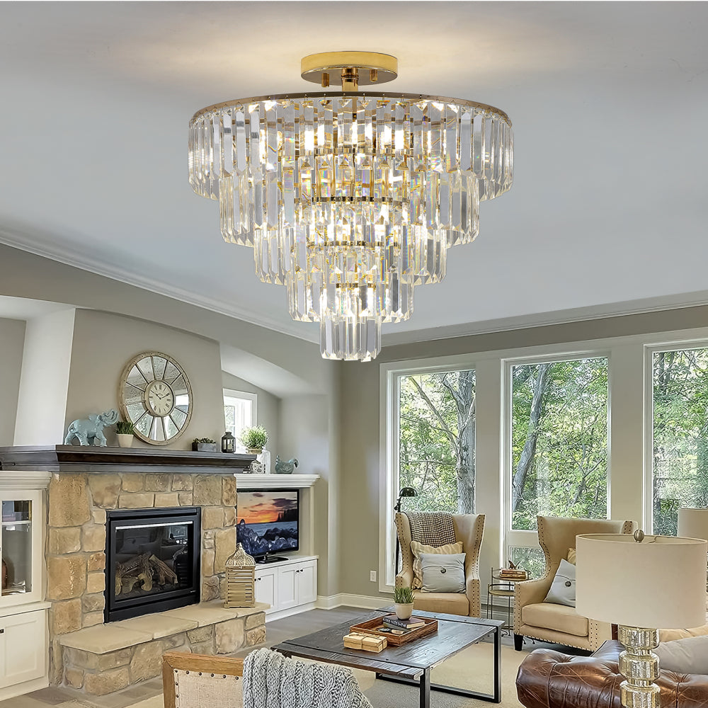 (Same as W1340110374/L5011) 20" Black Crystal Chandelier Ceiling Light, Modern Luxury 10-Light Flush Mount Light Fixture, Elegant Home Lighting for Living Room, Dining Room, Bedroom (No Bulbs)