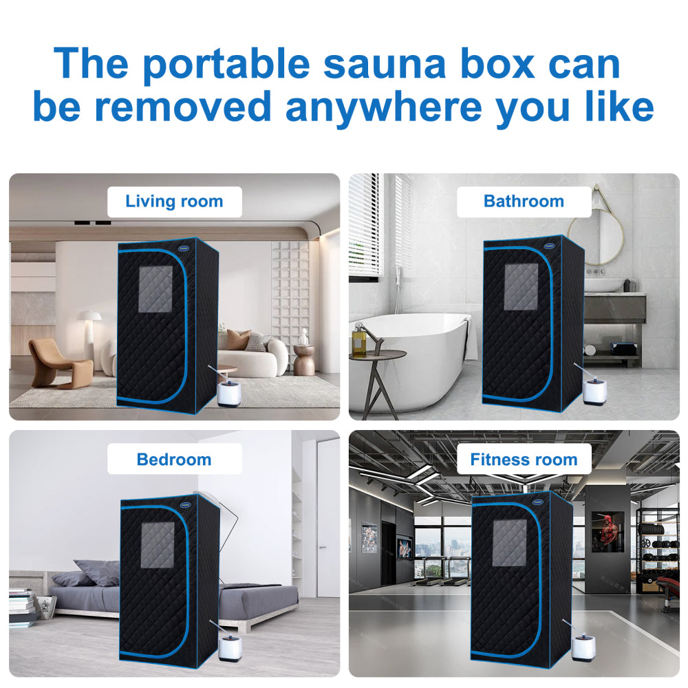 Portable Black Full Size Steam Sauna tent–Personal Home Spa, with Steam Generator, Remote Control, Foldable Chair, PVC pipes. Easy to Install,fast heating, with FCC & UL Certification.