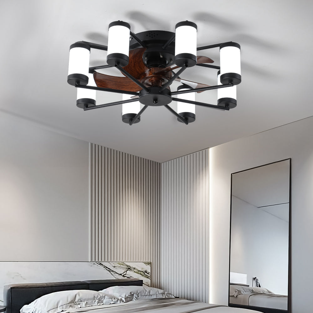 22-inch Modern Ceiling Fan with LED Light – 5-Blade Fan and Cylindrical Light Fixtures for Bedroom, Living Room, and Home Décor