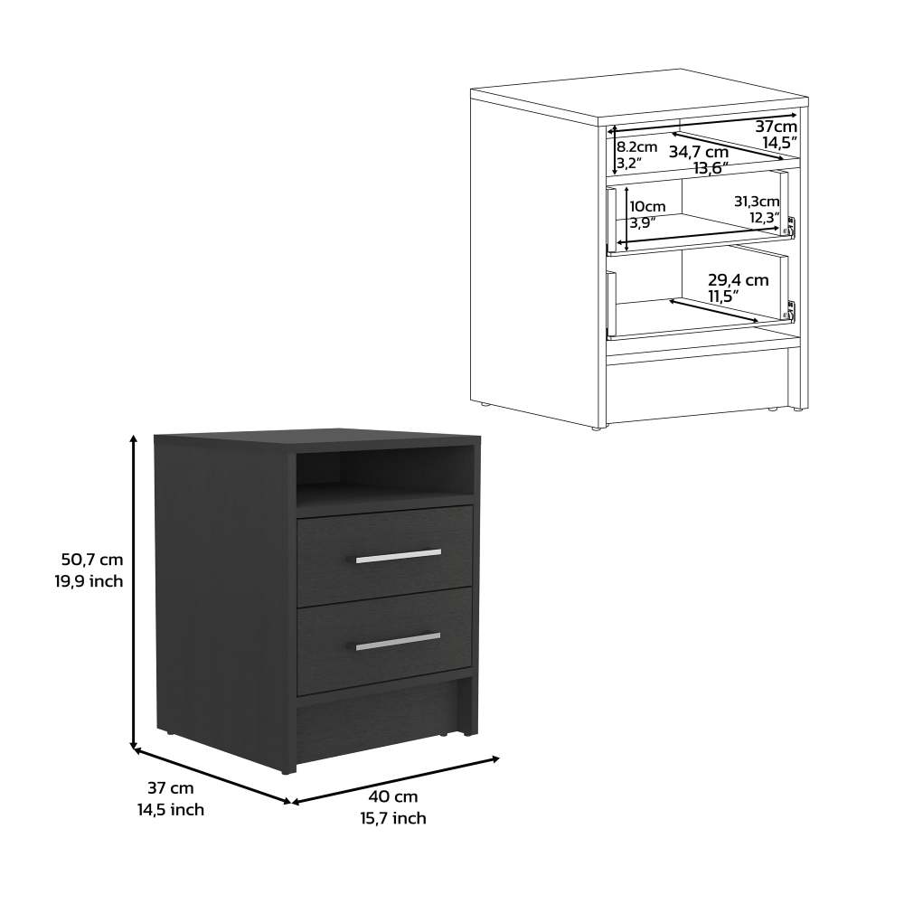 3 Piece Bedroom Set, London Armoire + 2 Leyva Nightstands, Black