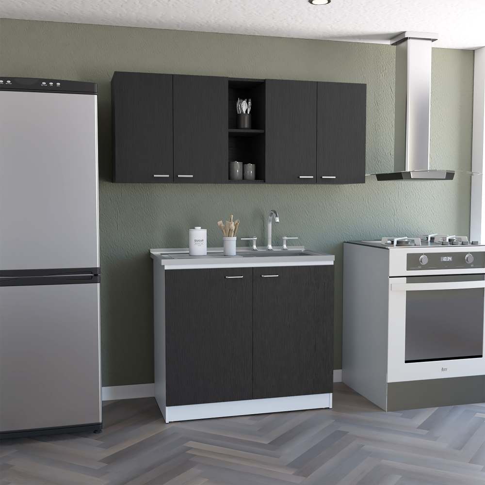 2 Piece Kitchen Set, Kitchen Island + Pantry Cabinet , White /Light Oak