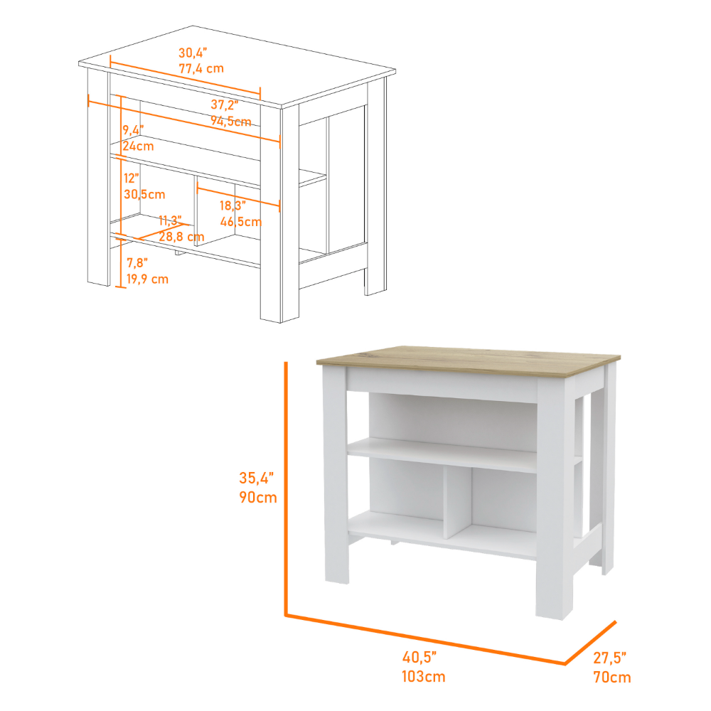 2 Piece Kitchen Set, Kitchen Island + Pantry Cabinet , White /Light Oak