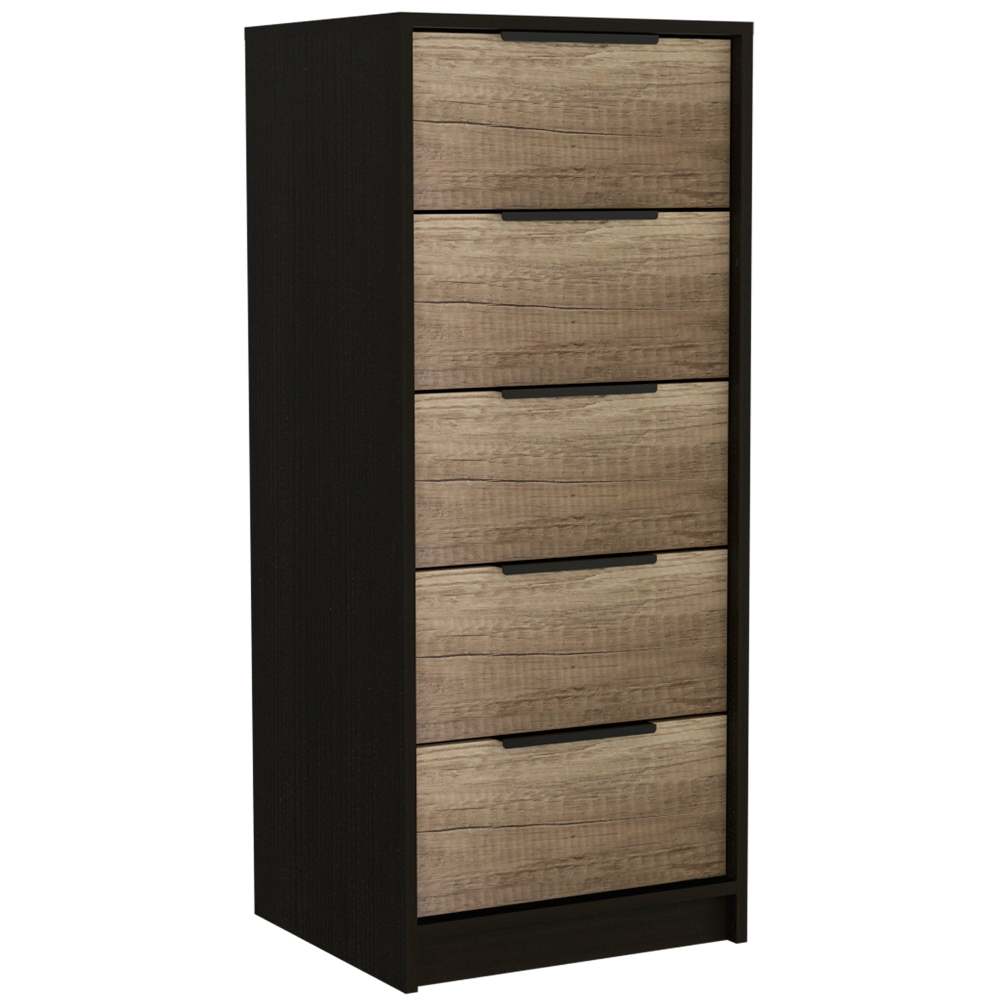 2 Piece Bedroom Set, Egeo 5 Drawer Dresser + Omaha Nightstand, Black / Light Oak