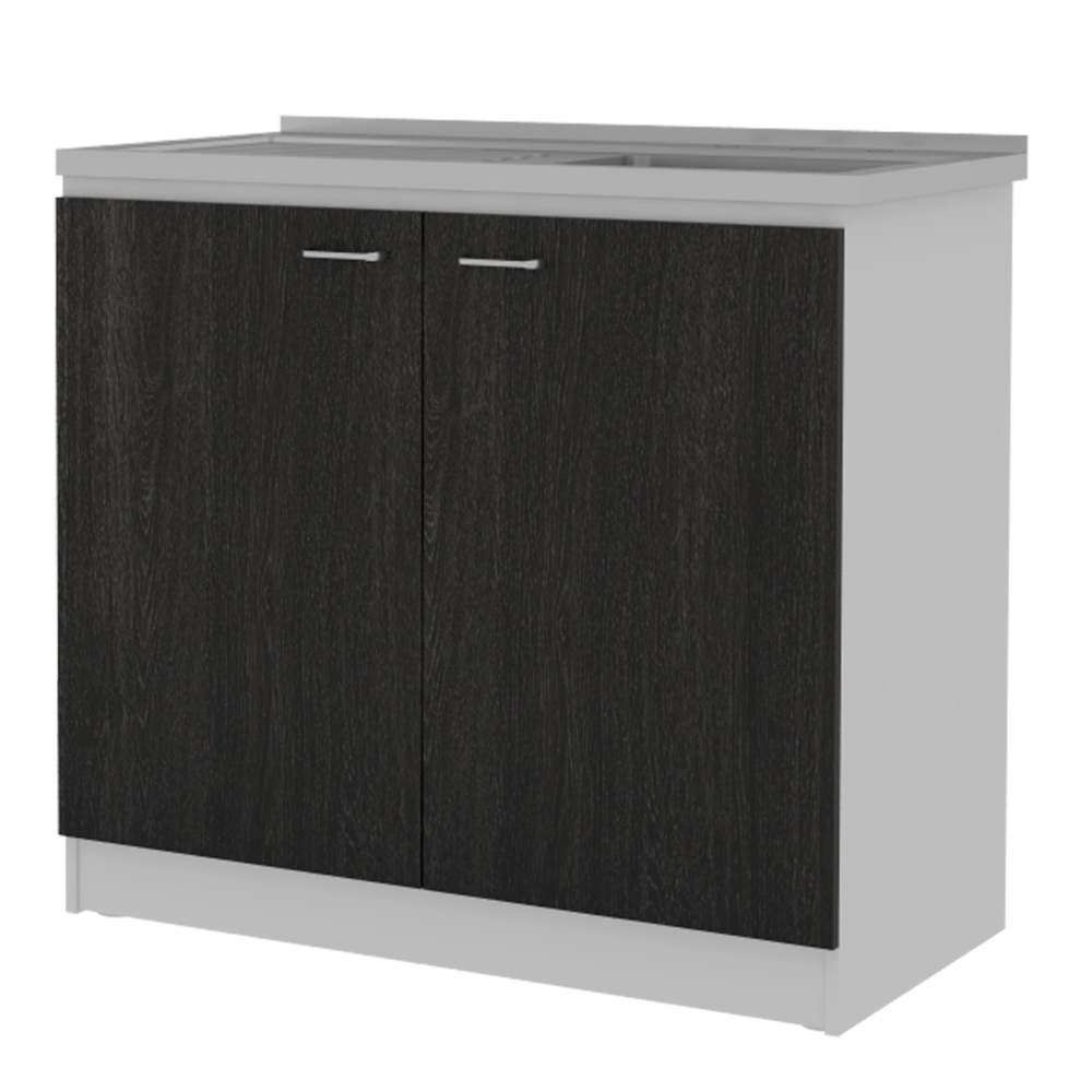 2 Piece Kitchen Set, 150 Wall Cabinet + Utility Sink With Cabinet, Black / White