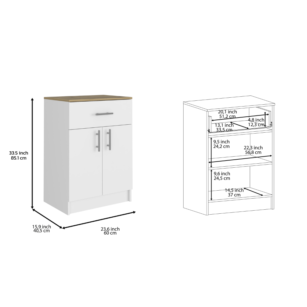 2 Piece Kitchen Set, Kitchen Island + Pantry Cabinet , White /Light Oak