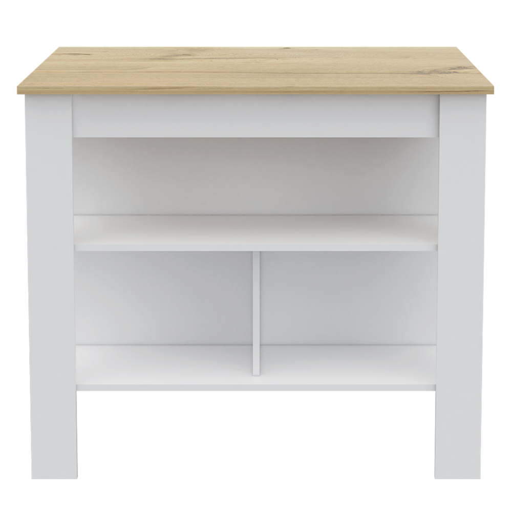2 Piece Kitchen Set, Kitchen Island + Pantry Cabinet , White /Light Oak