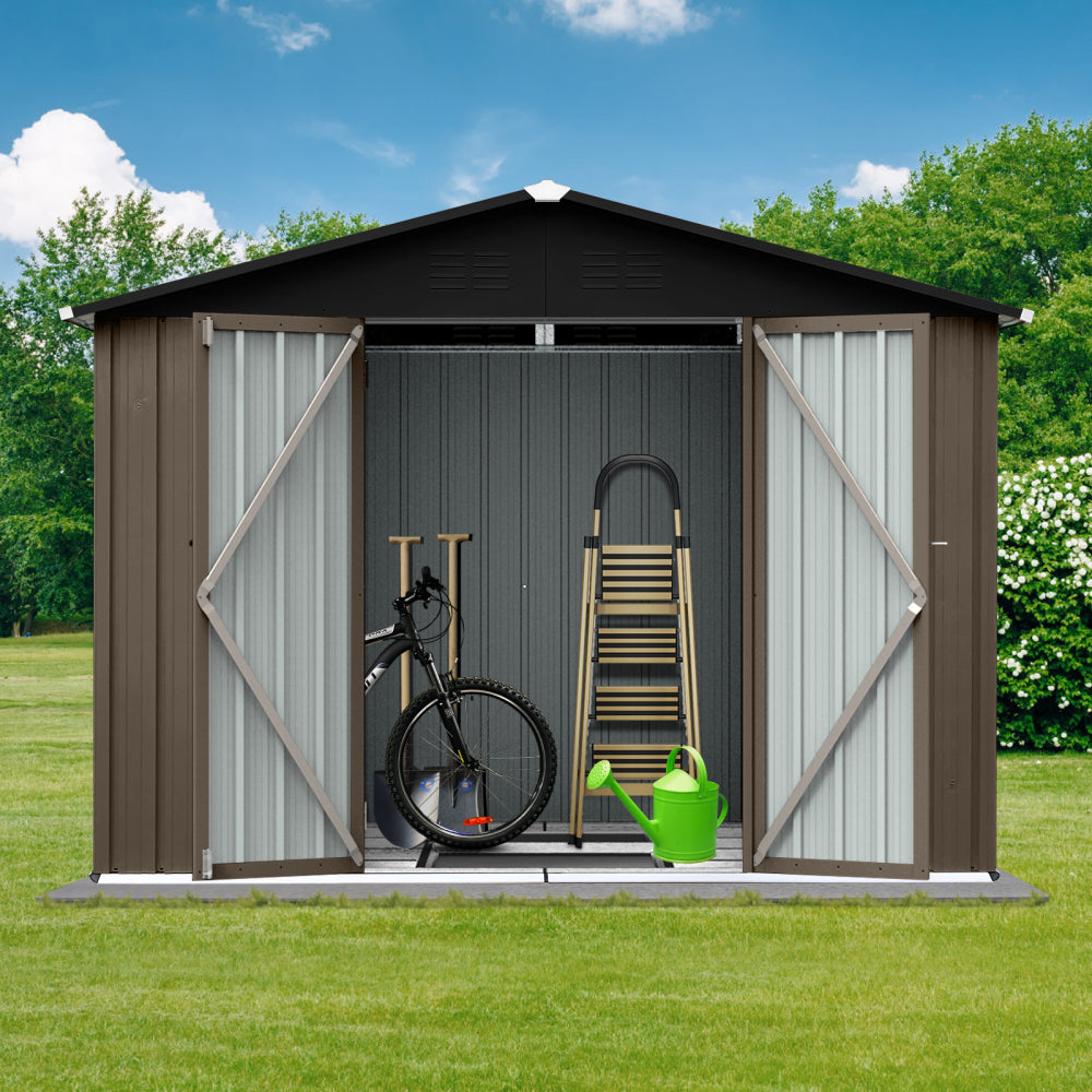 Metal garden sheds 8ft×6ft outdoor storage sheds Brown + Black