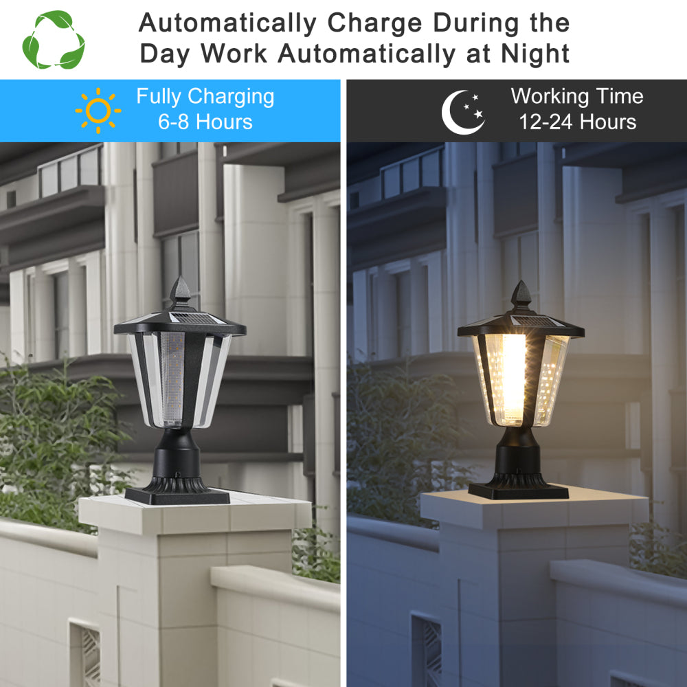 15"(H) Solar Powered Outdoor Lantern, Modern Garden Light with LED for Pathways, Yards, and Driveways (1-Pack)