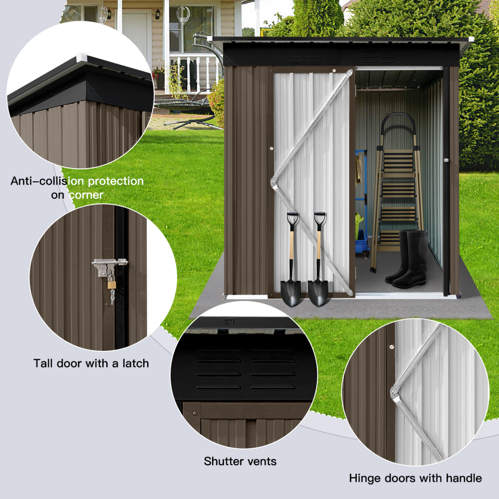 Metal garden sheds 5ft×4ft outdoor storage sheds Brown + Black
