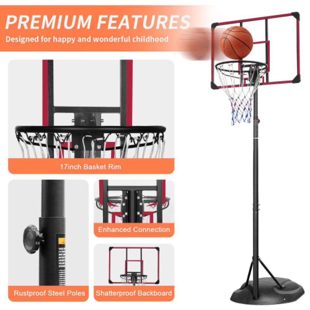 Portable Basketball Hoop Adjustable 7.5ft - 9.2ft with 32 Inch Backboard for Youth Adults Indoor Outdoor Basketball Goal Red