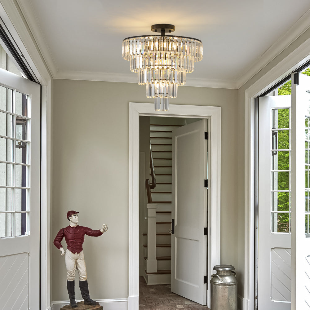 (Same as W1340110374/L5011) 20" Black Crystal Chandelier Ceiling Light, Modern Luxury 10-Light Flush Mount Light Fixture, Elegant Home Lighting for Living Room, Dining Room, Bedroom (No Bulbs)