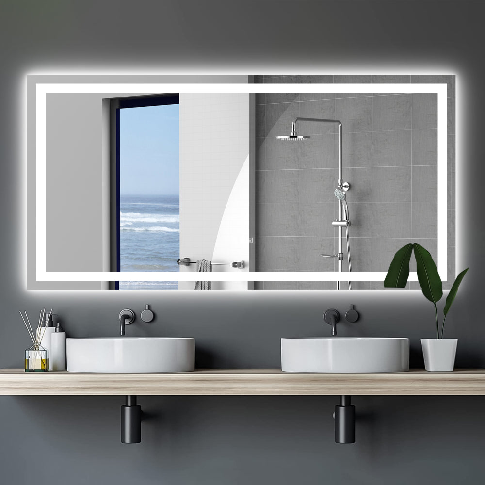 60" x 32" LED Bathroom Mirror with Anti-Fog and Touch Sensor – Modern Frameless Lighted Wall Mirror for Bathroom Vanity, Shower Room, or Dressing Area
