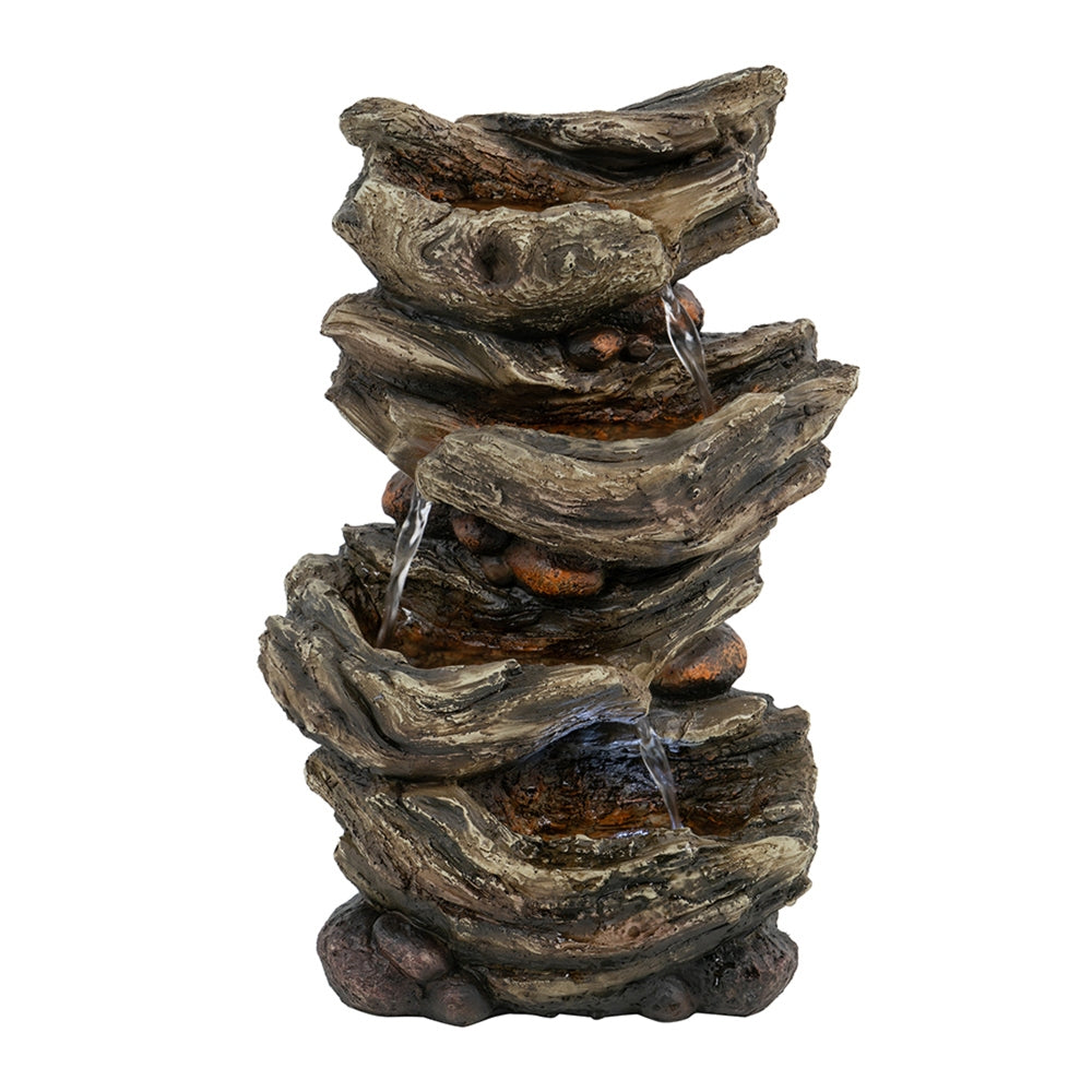 8.5x5.1x13.6" Decorative 4 Tier Broken Pot Water Fountain with LED Light, Brown