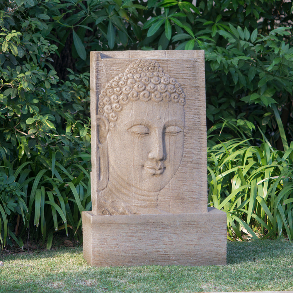 9x6.5x14" Indoor Buddha Water Fountain, Polyresin Tabletop Fountain with LED Light