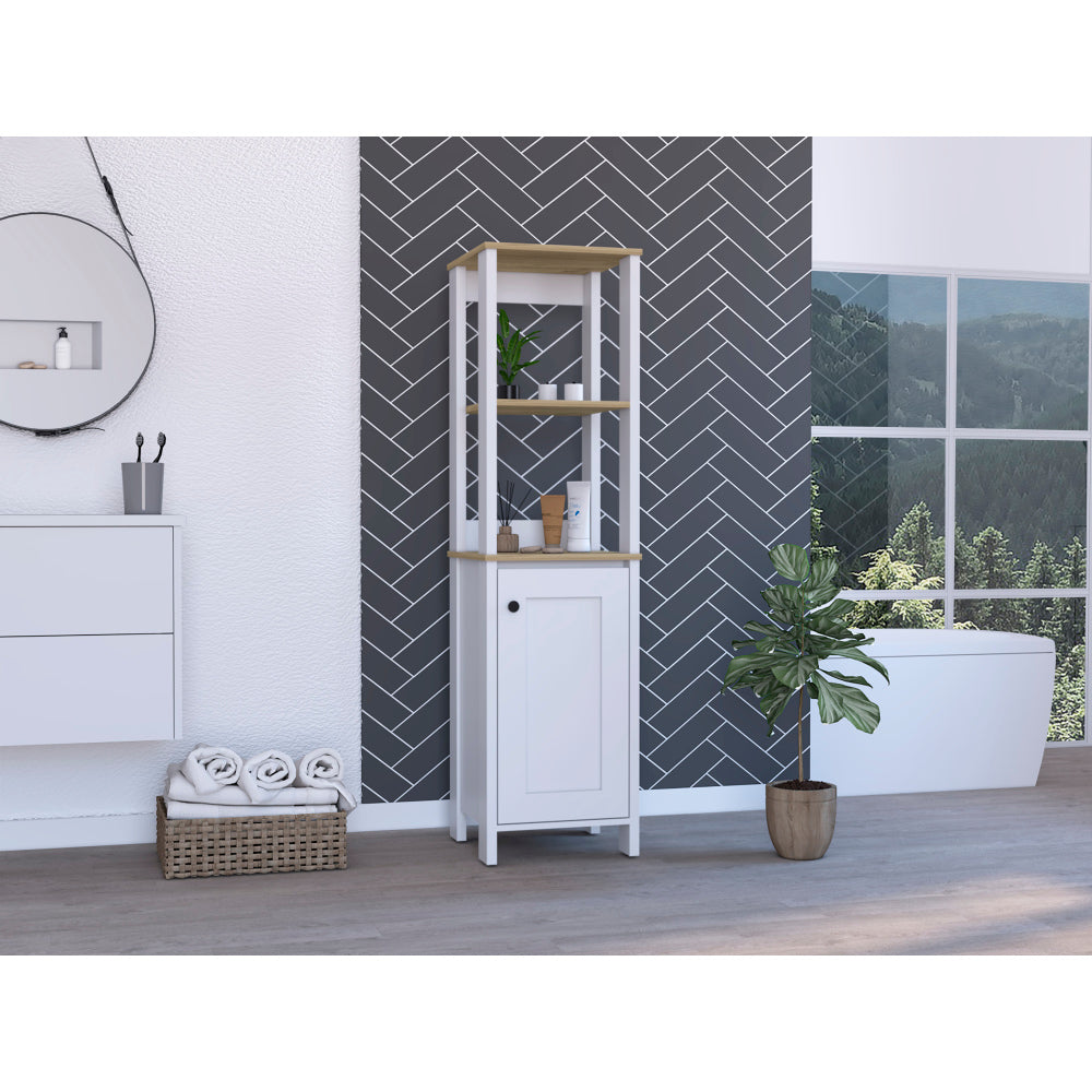 Linen Cabinet Jannes, Two Open Shelves, Single Door, Light Gray Finish
