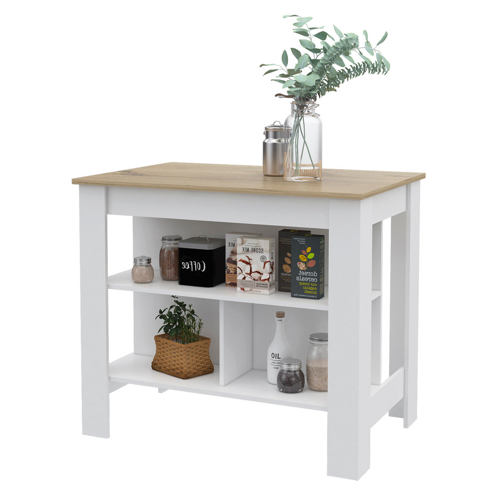 Kitchen Island Dozza, Three Shelves, White / Walnut Finish
