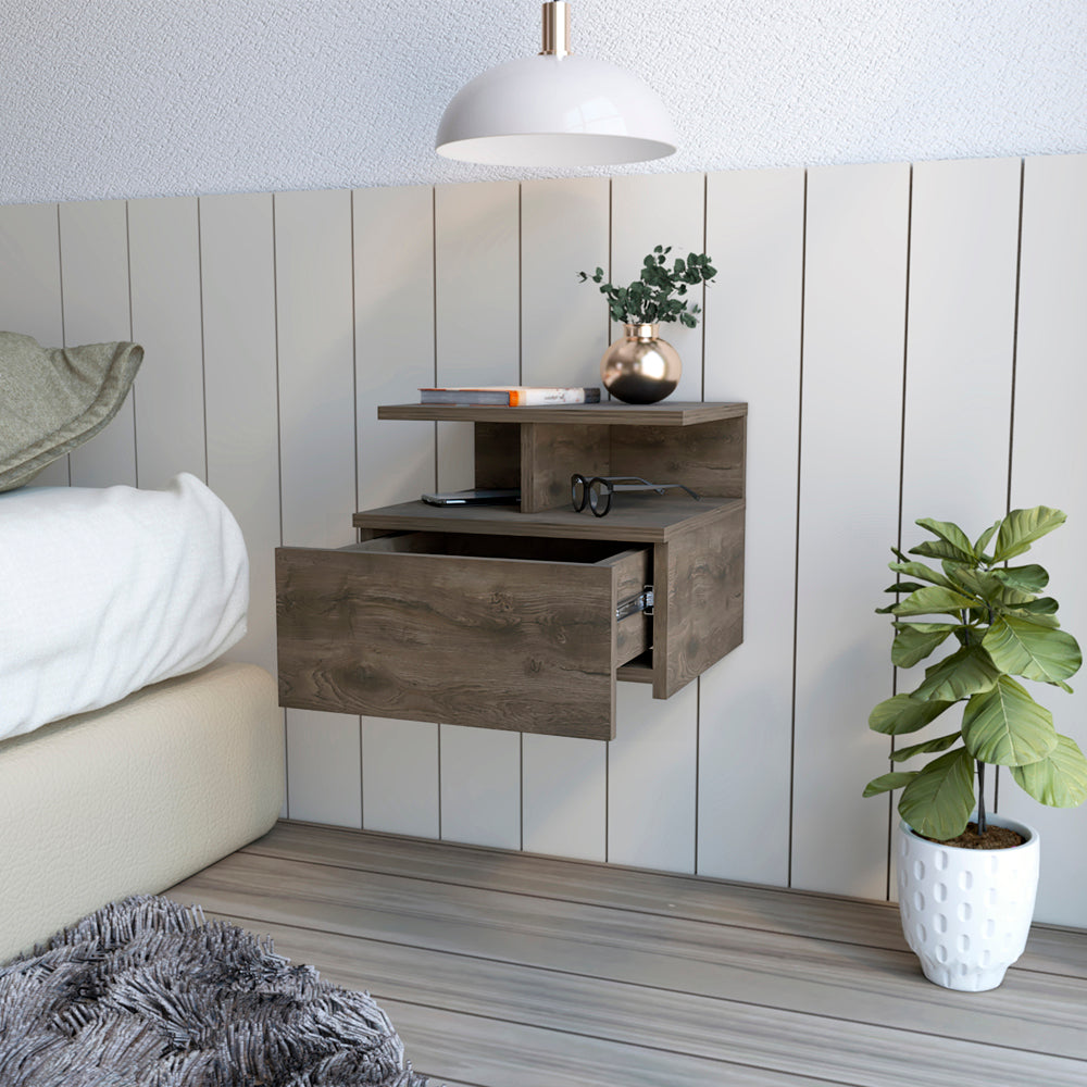 Floating Nightstand Flopini, One Drawer, Black Wengue Finish