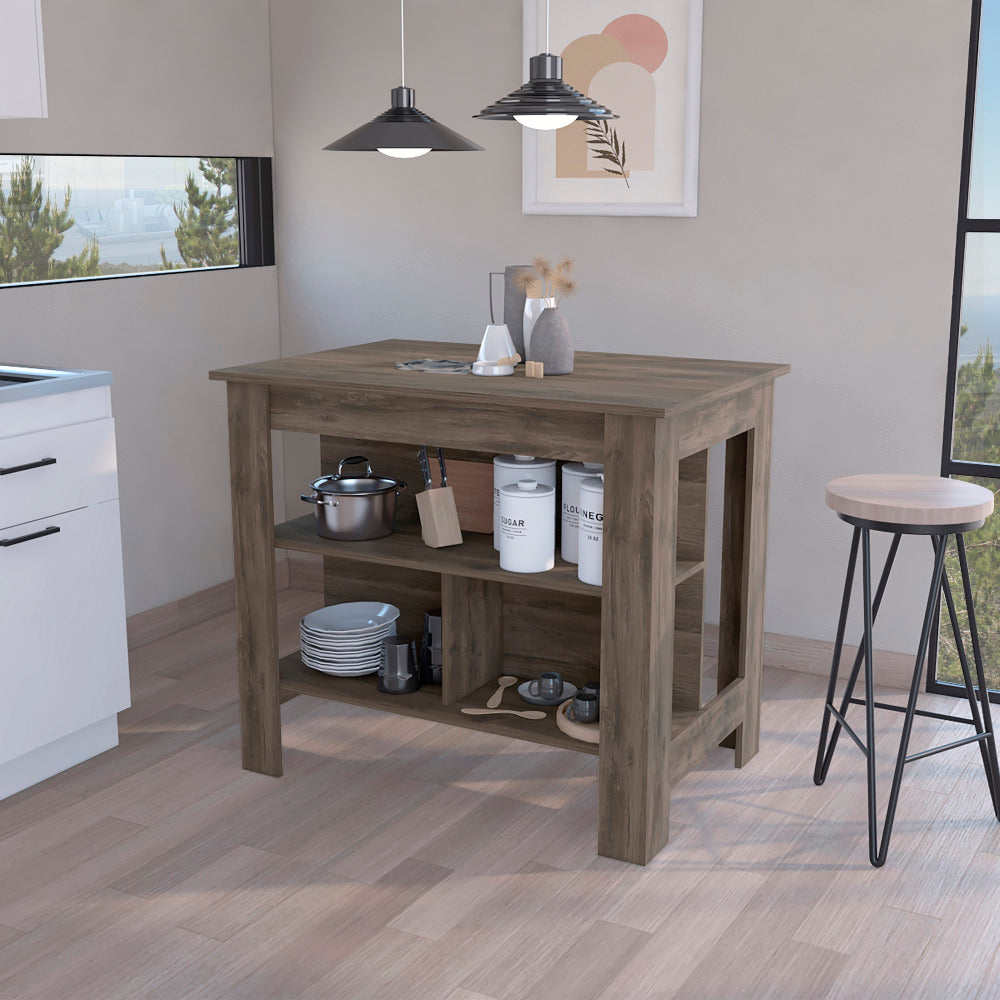 Kitchen Island Dozza, Three Shelves, White / Walnut Finish