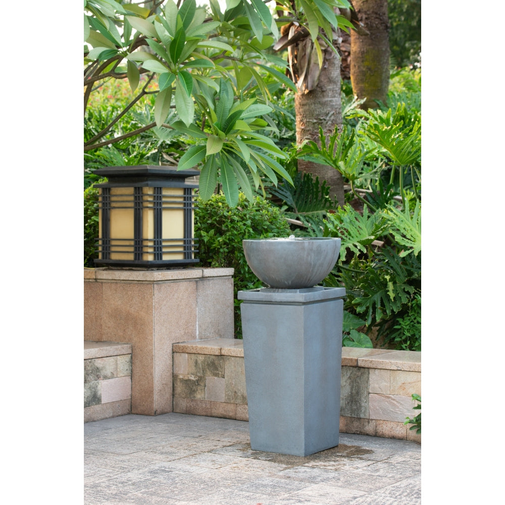 35.5" Polyresin Gray Zen Bowl Water Fountain, Outdoor Bird Feeder /Bath Fountains, Relaxing Water Feature for Garden Lawn Backyard Porch