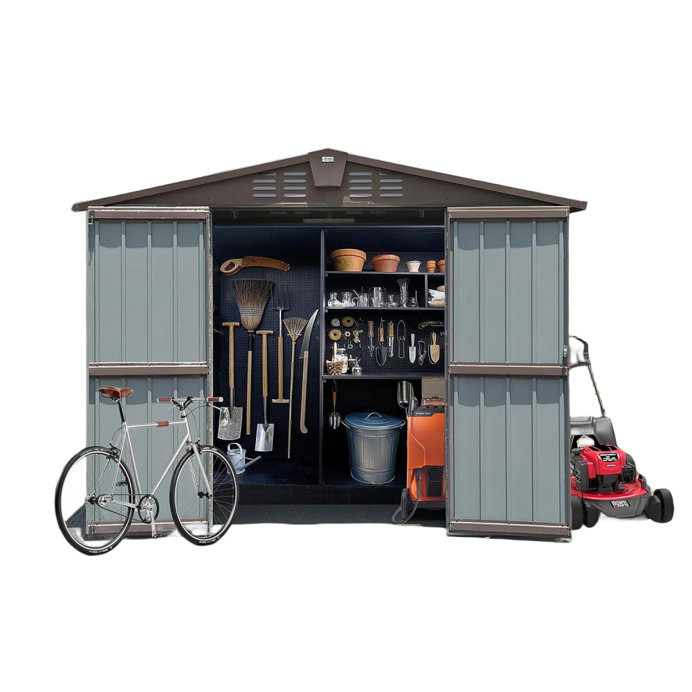 Backyard Storage Shed 11' x 12.5' with Galvanized Steel Frame & Windows, Outdoor Garden Shed Metal Utility Tool Storage Room with Lockable Door for Patio(Dark Gray)