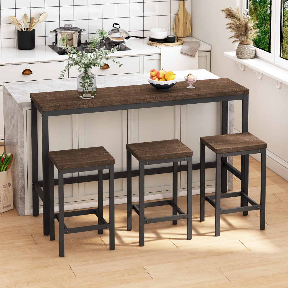 Long Dining Table Set with 3 Stools, Easy Assembly, Natural (Same SKU:W75753848)