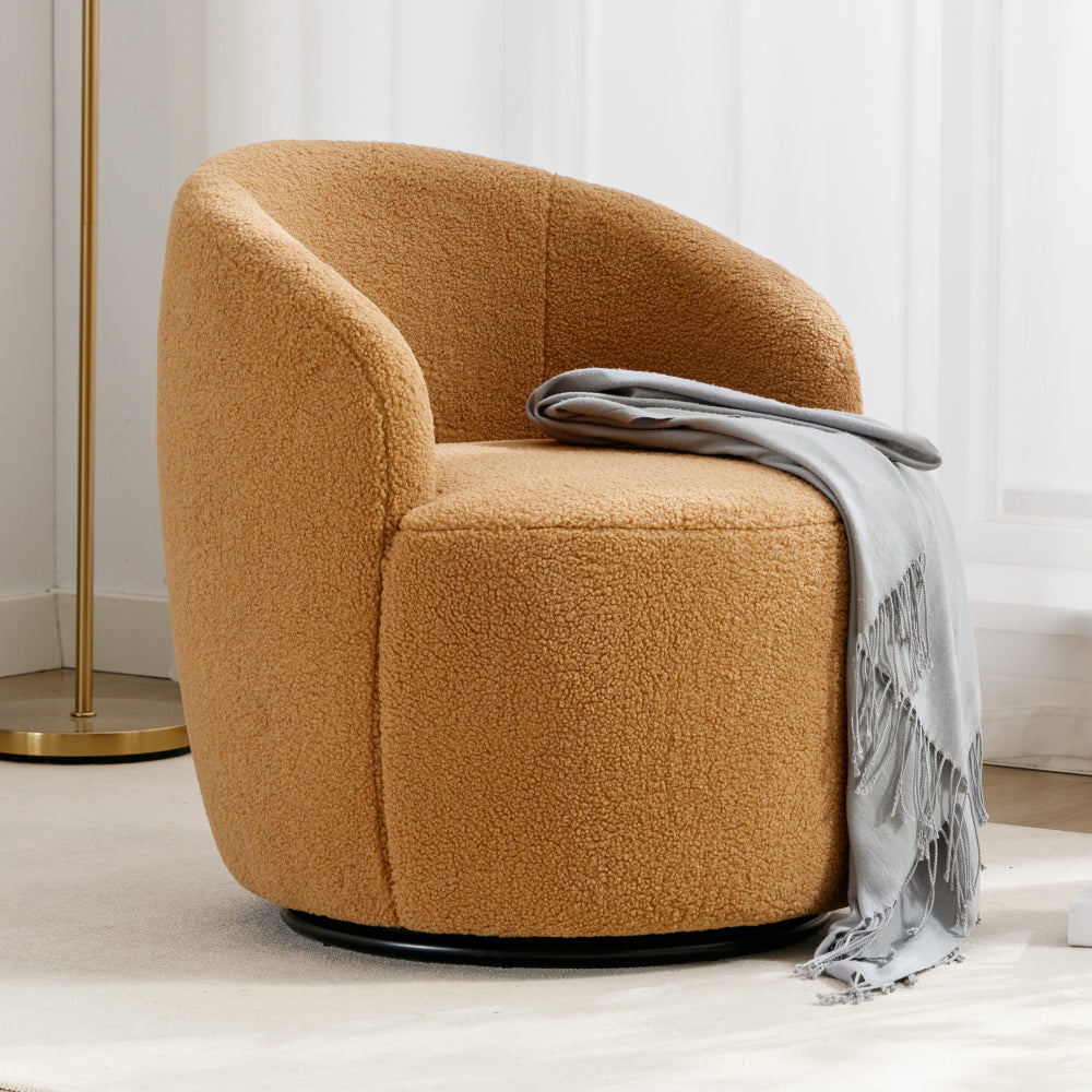 Teddy Fabric Swivel Accent Armchair Barrel Chair With Black Powder Coating Metal Ring,Ivory White