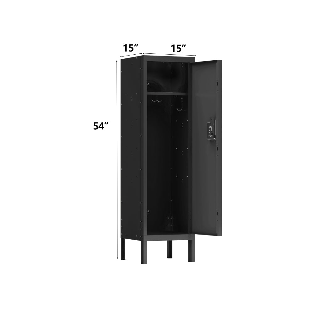 1 Door Tall Single Metal Locker-Retro Style Storage Cabinet--Industrial Furniture--For Living Room/Bedroom/Storage Room/Gym/School--Black