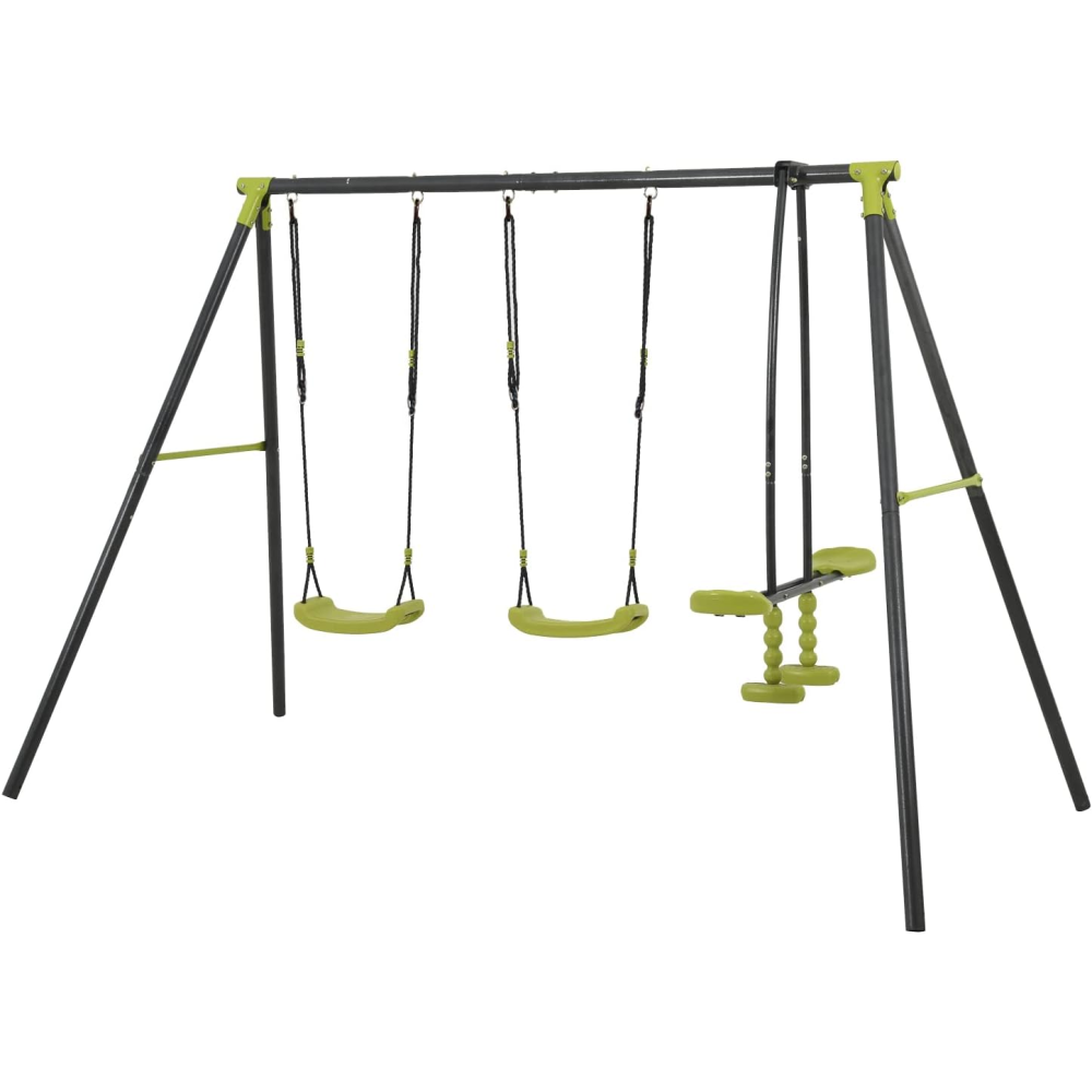 XNS008 interesting triple children metal safe swing set 440lbs for outdoor playground three seat swing black and green for age 3+
