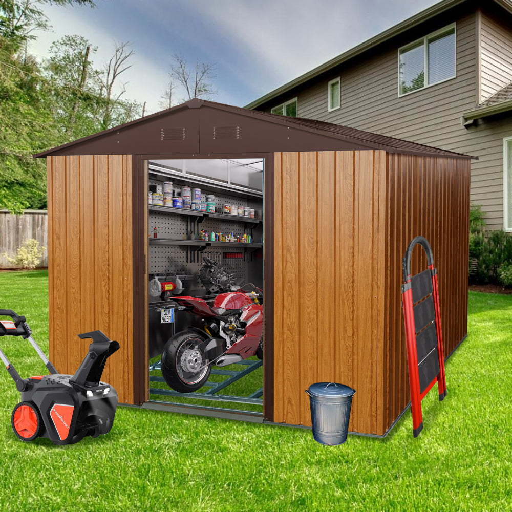 8ft x 10ft Outdoor Metal Storage Shed with meatl foundation,Black