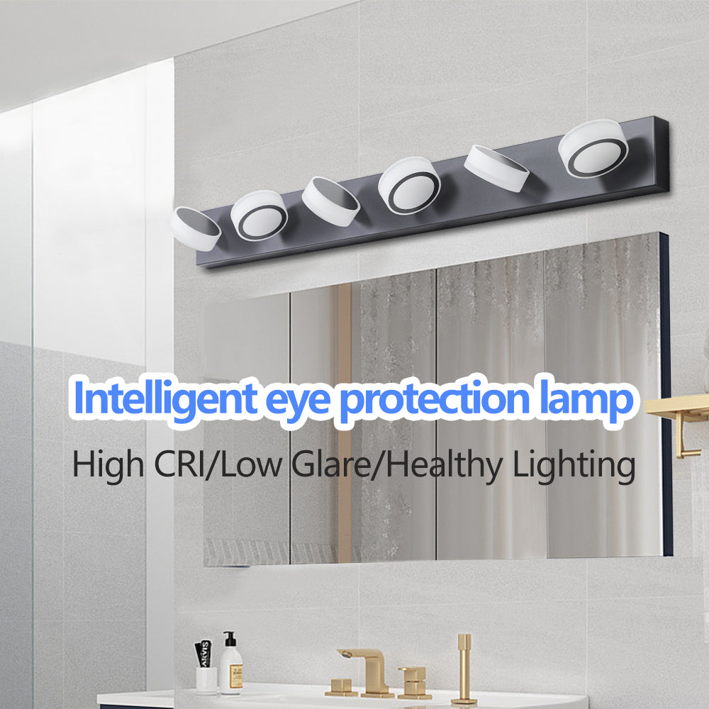 (Same as W1340110595/L2010) 45" Modern 6-Light LED Vanity Light, Sleek Black Bathroom Wall Light Fixture for Mirror, Shower, and Bathroom Decor