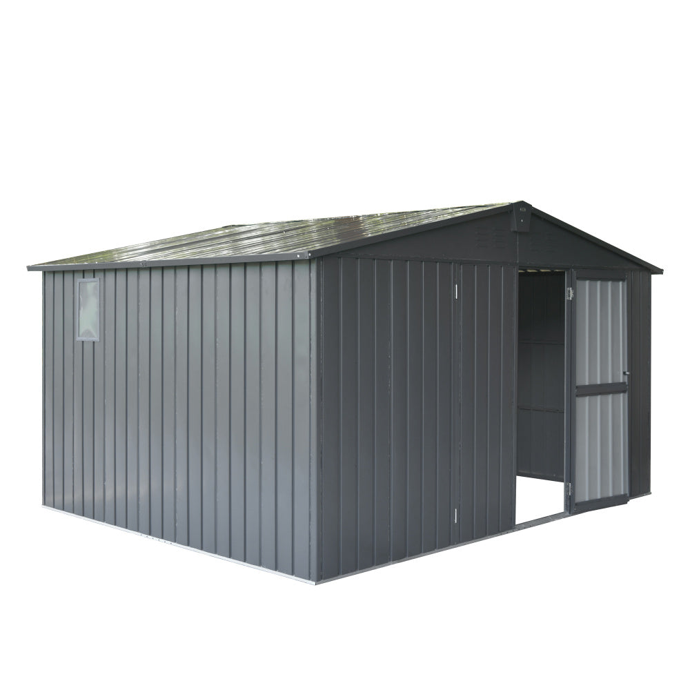 Backyard Storage Shed 11' x 12.5' with Galvanized Steel Frame & Windows, Outdoor Garden Shed Metal Utility Tool Storage Room with Lockable Door for Patio(Dark Gray)