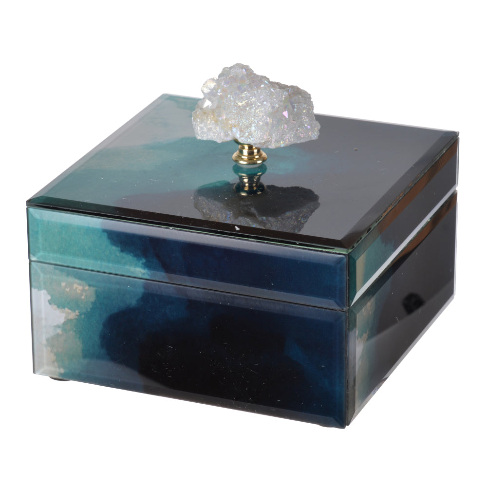 8.5" x 5" x 5" Bethany Aqua Jewelry Box, Stackable Decorative Storage Boxes With Lids