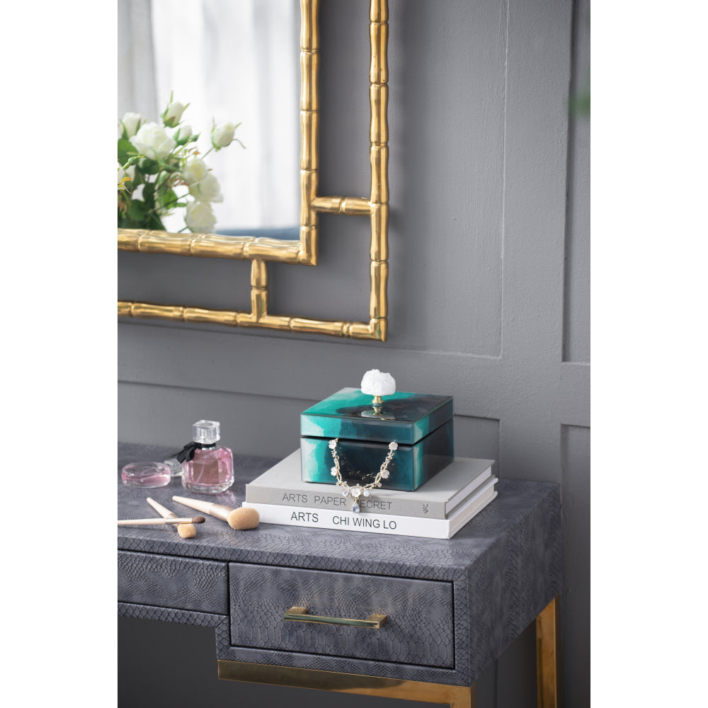 6" x 6" x 5" Bethany Aqua Jewelry Box, Stackable Decorative Storage Boxes With Lids
