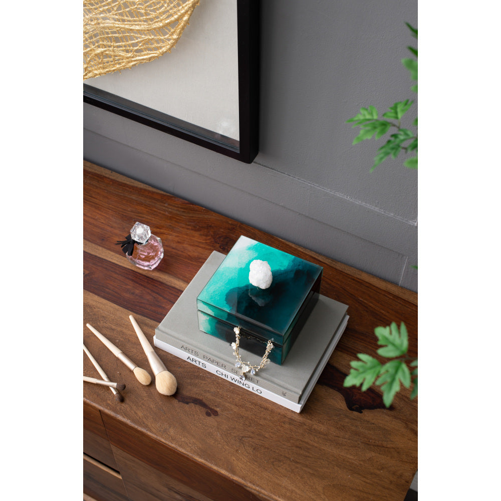 6" x 6" x 5" Bethany Aqua Jewelry Box, Stackable Decorative Storage Boxes With Lids