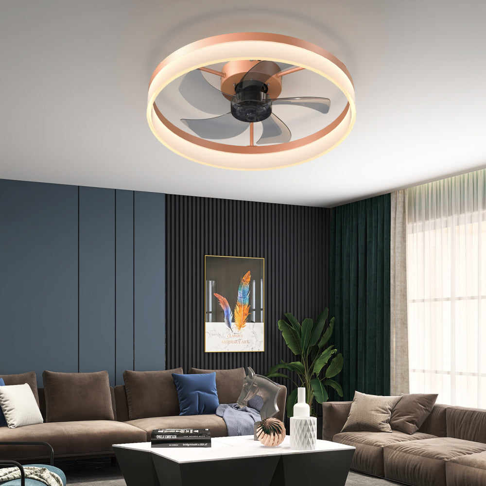 Ceiling Fans with Lights Dimmable LED Embedded installation of thin modern ceiling fans(Pink)