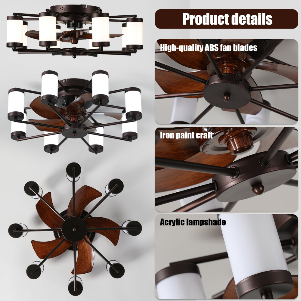 22-inch Modern Ceiling Fan with LED Light – 5-Blade Fan and Cylindrical Light Fixtures for Bedroom, Living Room, and Home Décor