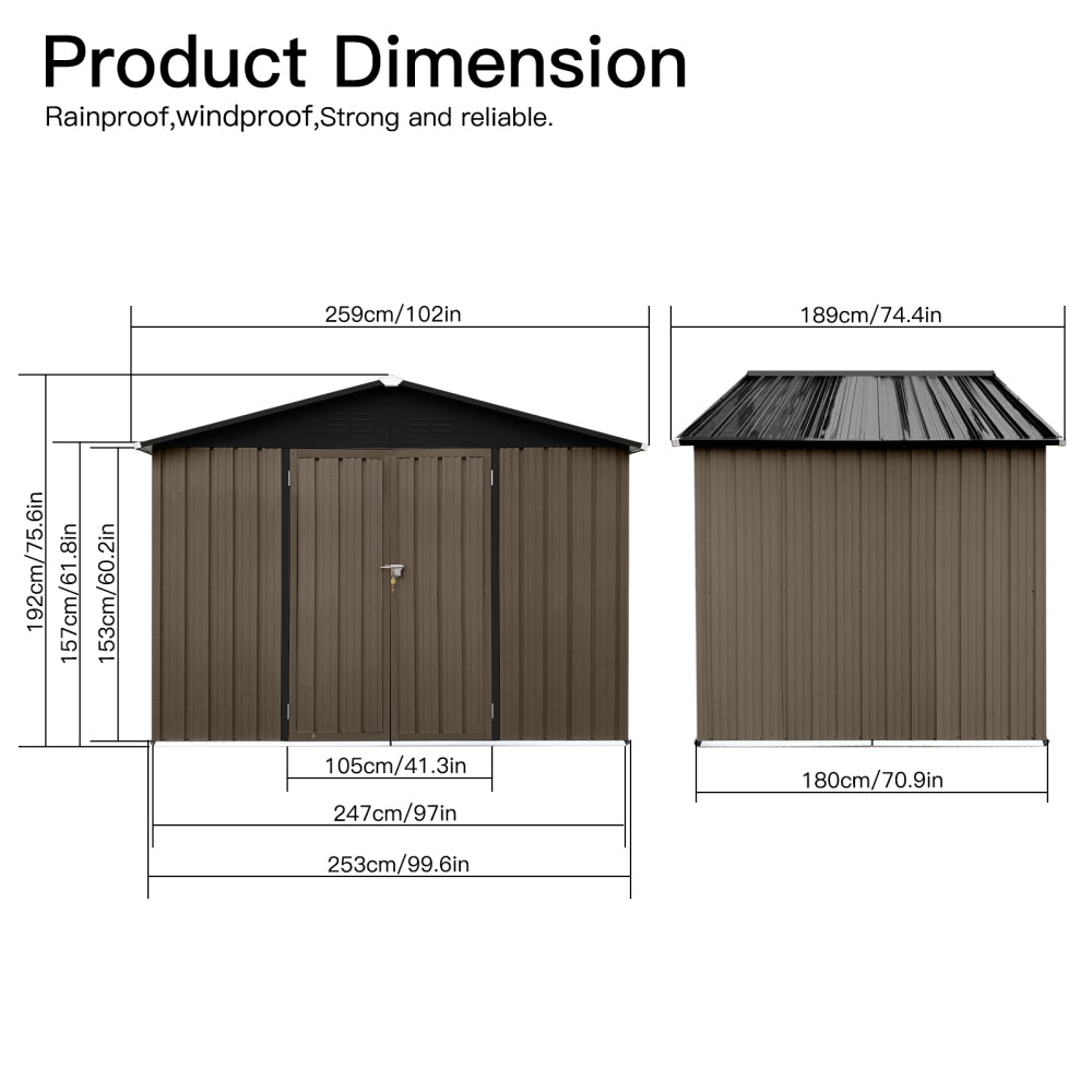 Metal garden sheds 8ft×6ft outdoor storage sheds Brown + Black