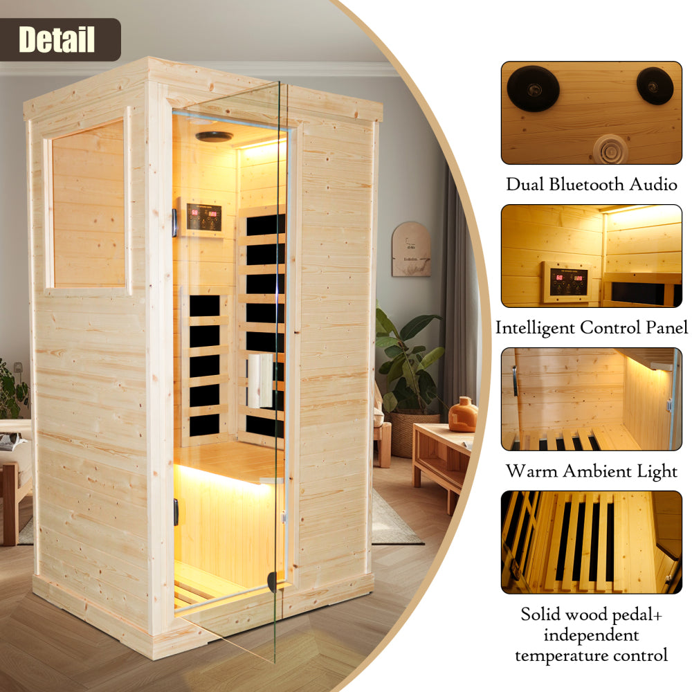 Single person spruce far infrared sauna hair
