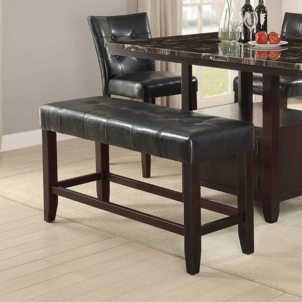 Counter Height 1pc Bench Dining Room Black Faux Leather Cushion Tufted Seat Wooden Base Comfort Seat Kitchen Dining