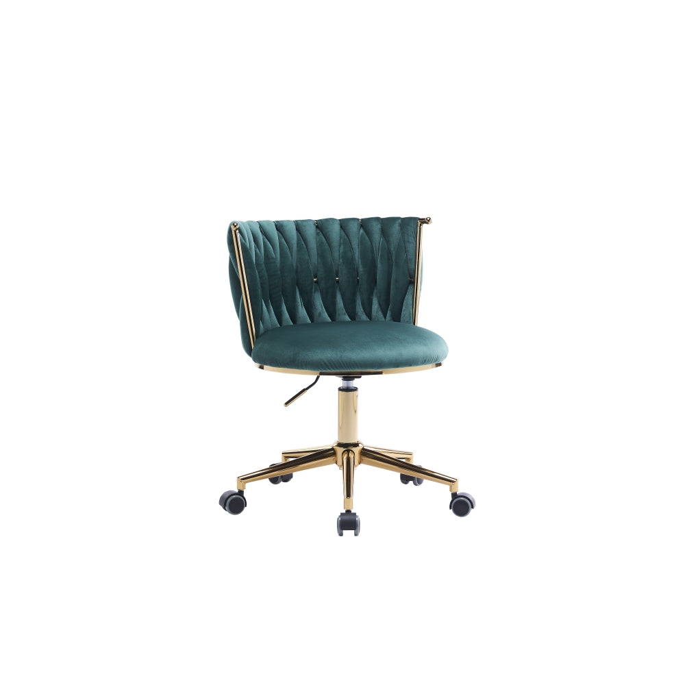 Office Desk Chair, Upholstered Home Office Desk Chairs with Adjustable Swivel Wheels, Ergonomic Office Chair for Living Room, Bedroom, Office, Vanity Study (Emerald)
