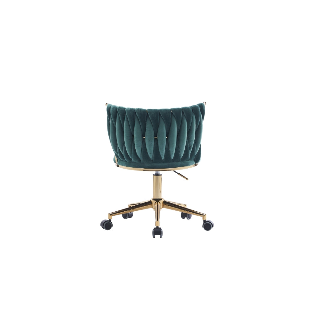 Office Desk Chair, Upholstered Home Office Desk Chairs with Adjustable Swivel Wheels, Ergonomic Office Chair for Living Room, Bedroom, Office, Vanity Study (Emerald)